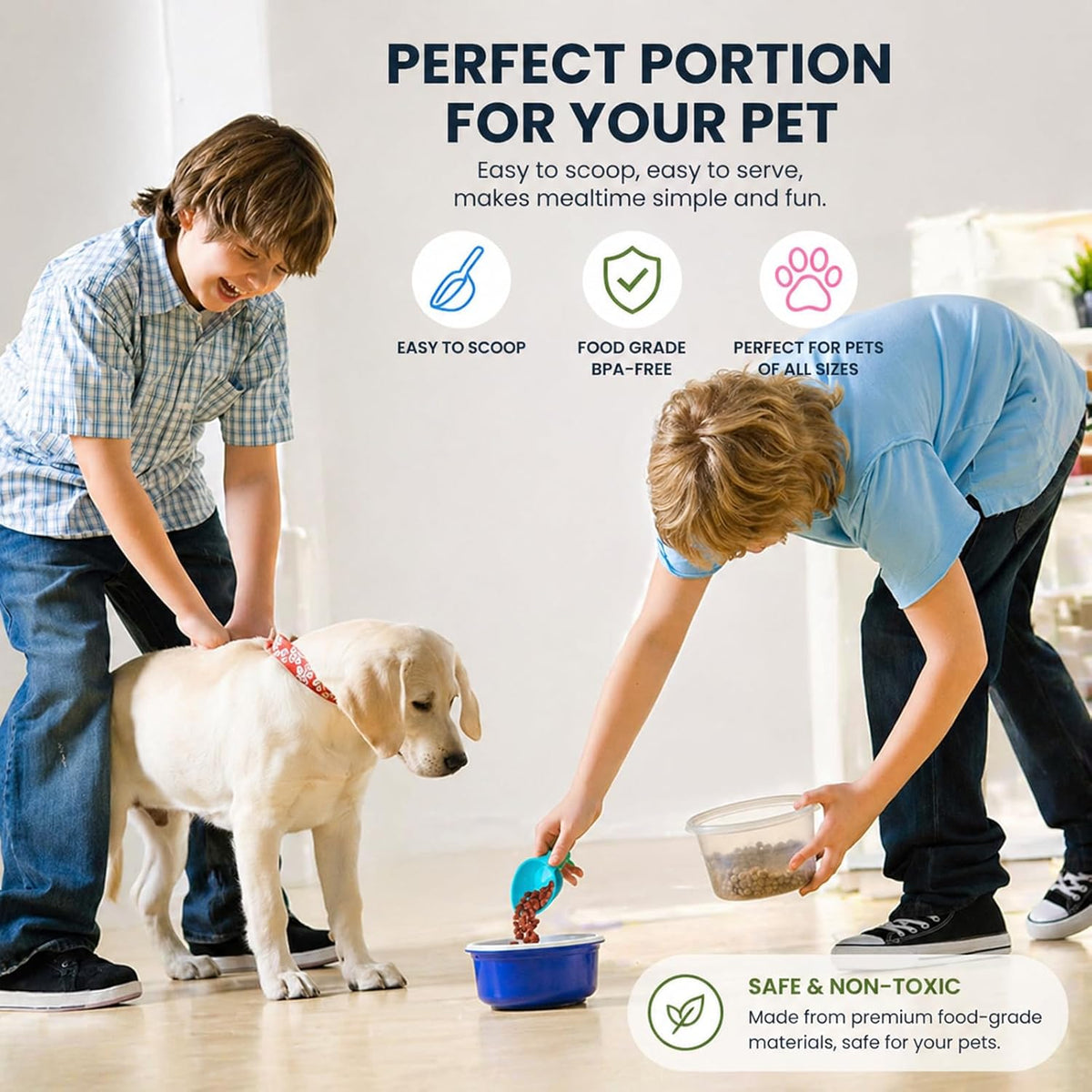 Four-piece pet measuring scoop set for consistent portions