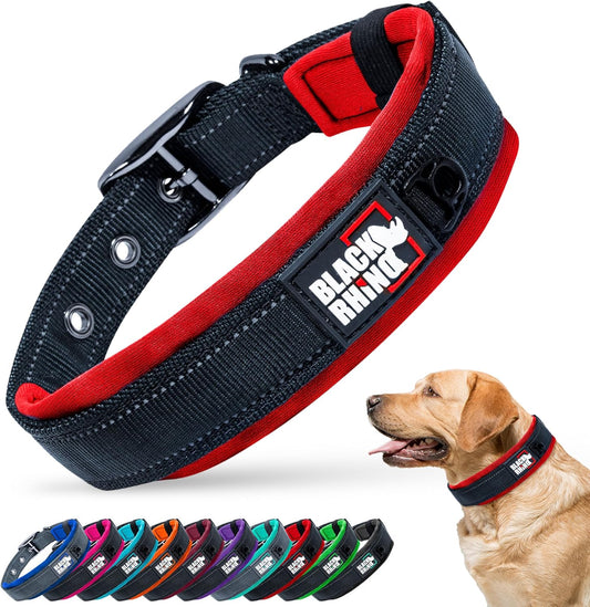Black and red dog collar with visible brand logo