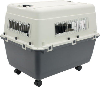 Pet carrier with wheels on a white background