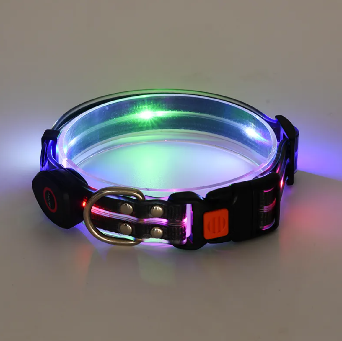 Rechargeable LED Safety Pet Collar & Matching Nylon Leash Set