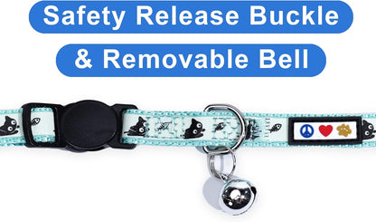 Pet collar with safety release buckle and removable bell on a white background
