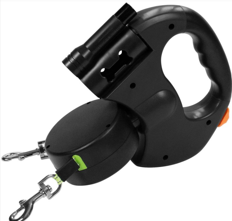 Two-Dog Retractable Leash with Independent Braking and Night Safety Lights