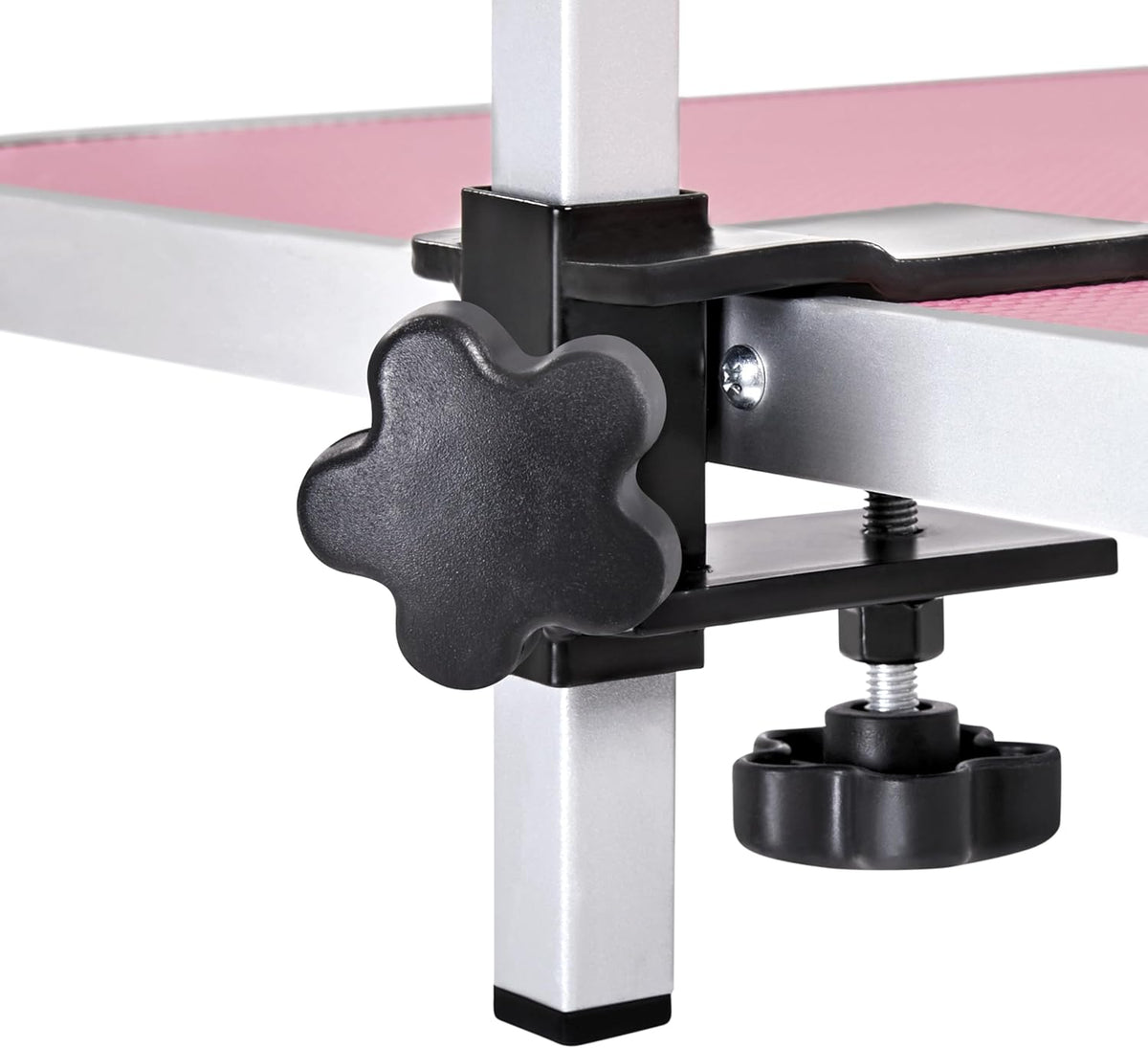 Close-up of a clamp mechanism on a white background