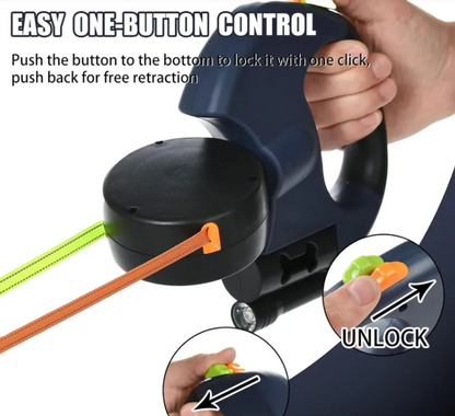 Two-Dog Retractable Leash with Independent Braking and Night Safety Lights