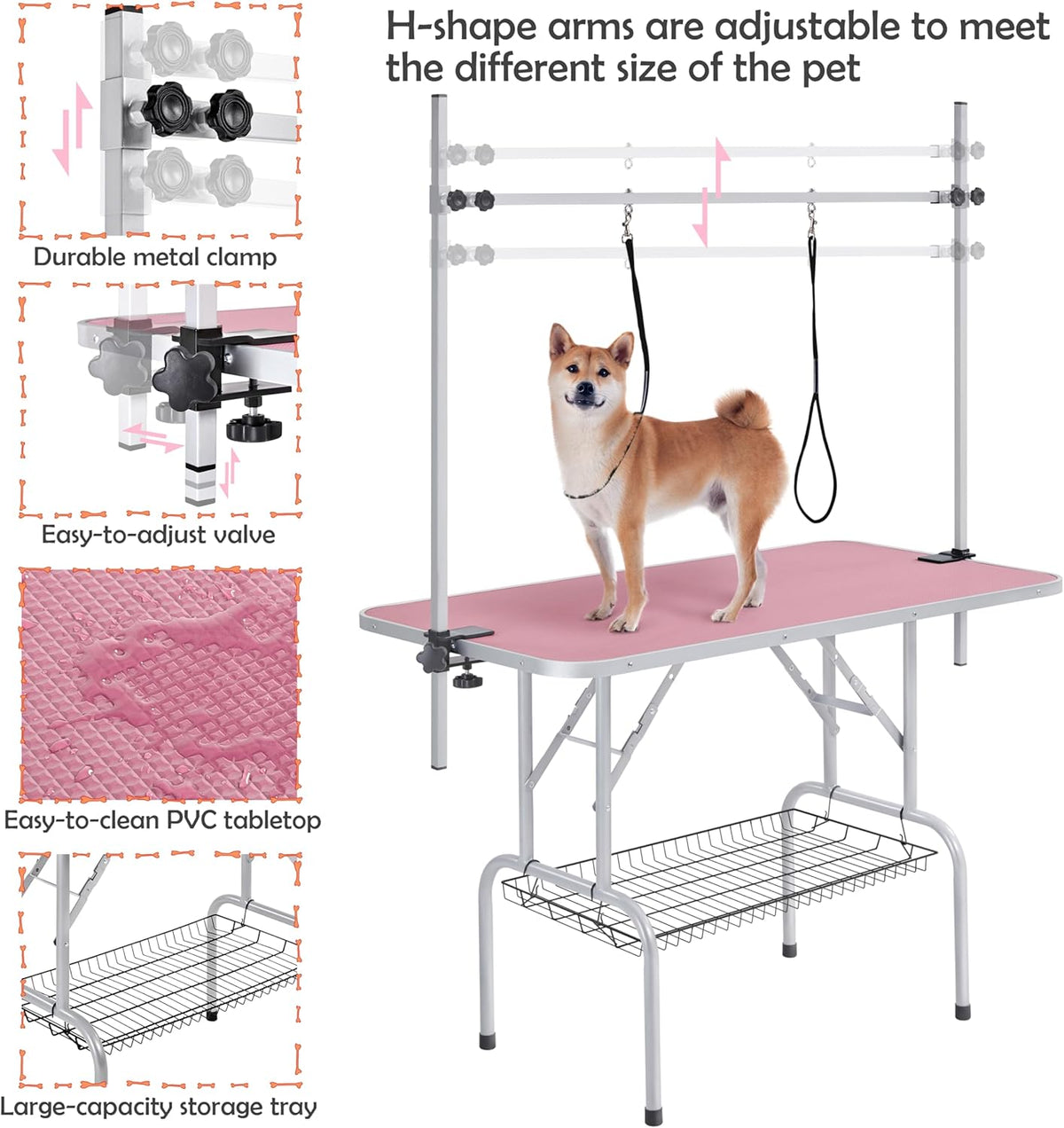Large dog grooming table with storage tray