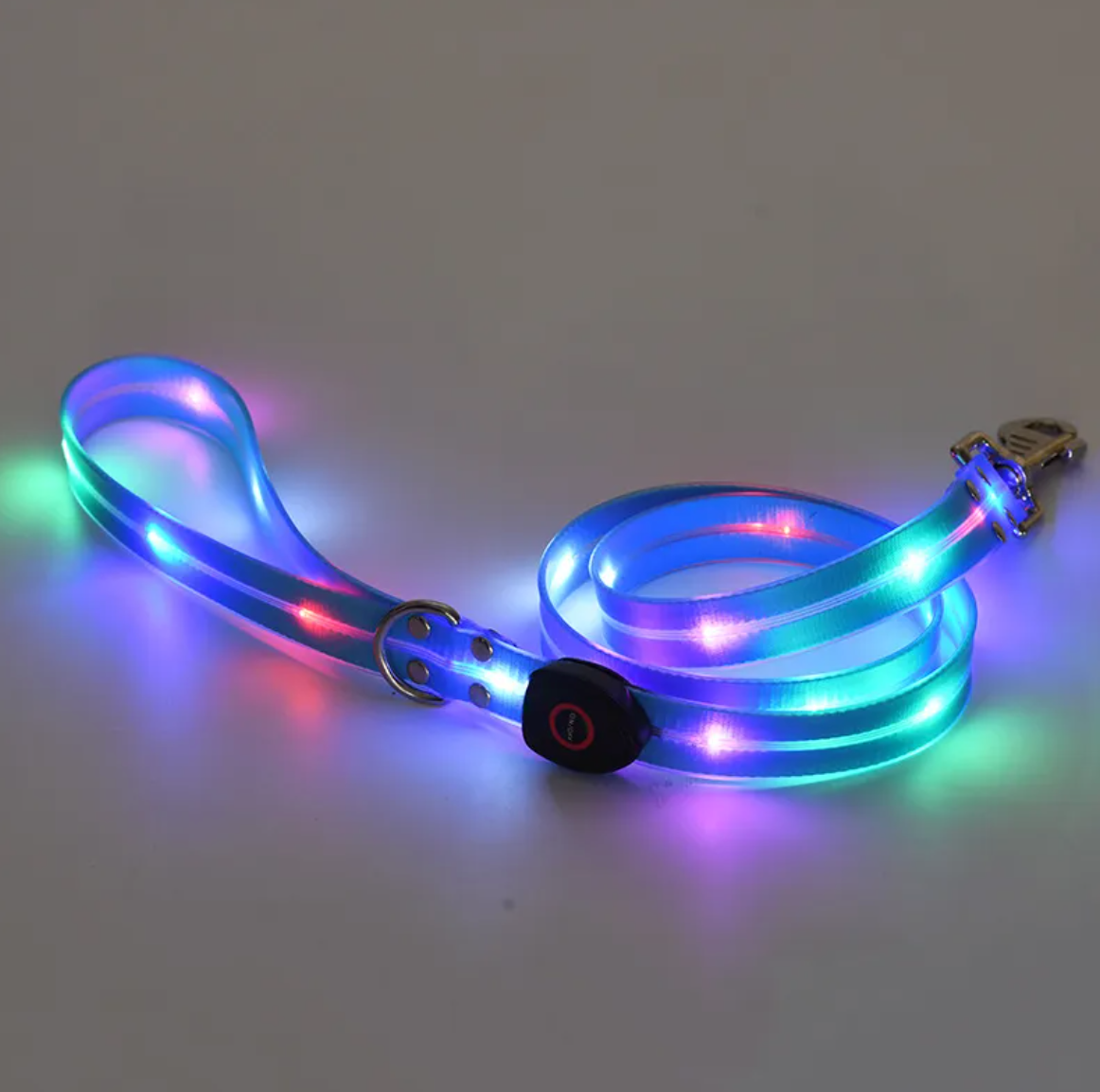 Rechargeable LED Safety Pet Collar & Matching Nylon Leash Set