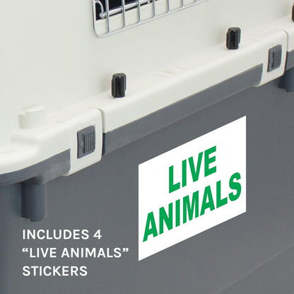 Container with 'Live Animals' sign and text indicating included stickers.
