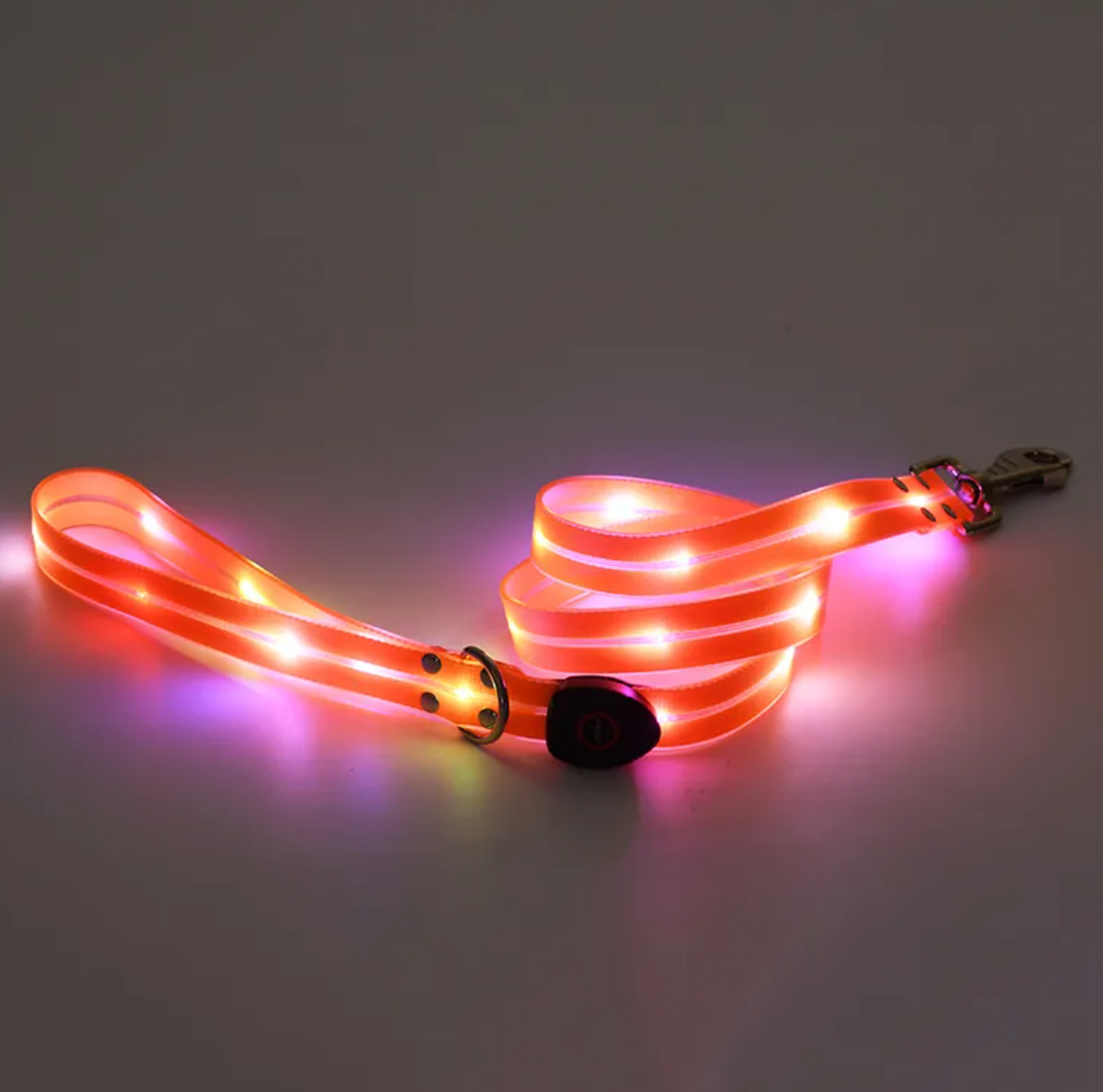 Rechargeable LED Safety Pet Collar & Matching Nylon Leash Set