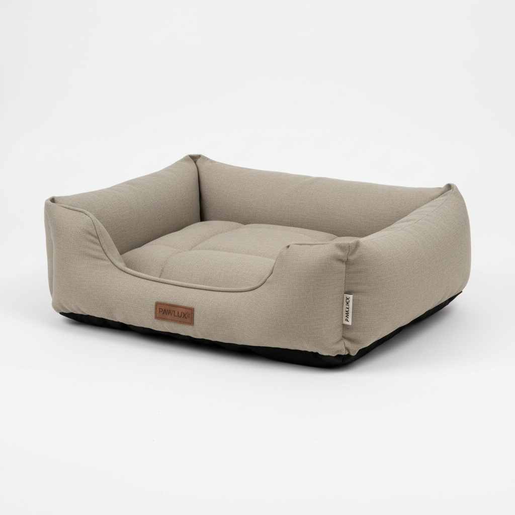 Small khaki beige orthopedic dog bed with washable cover