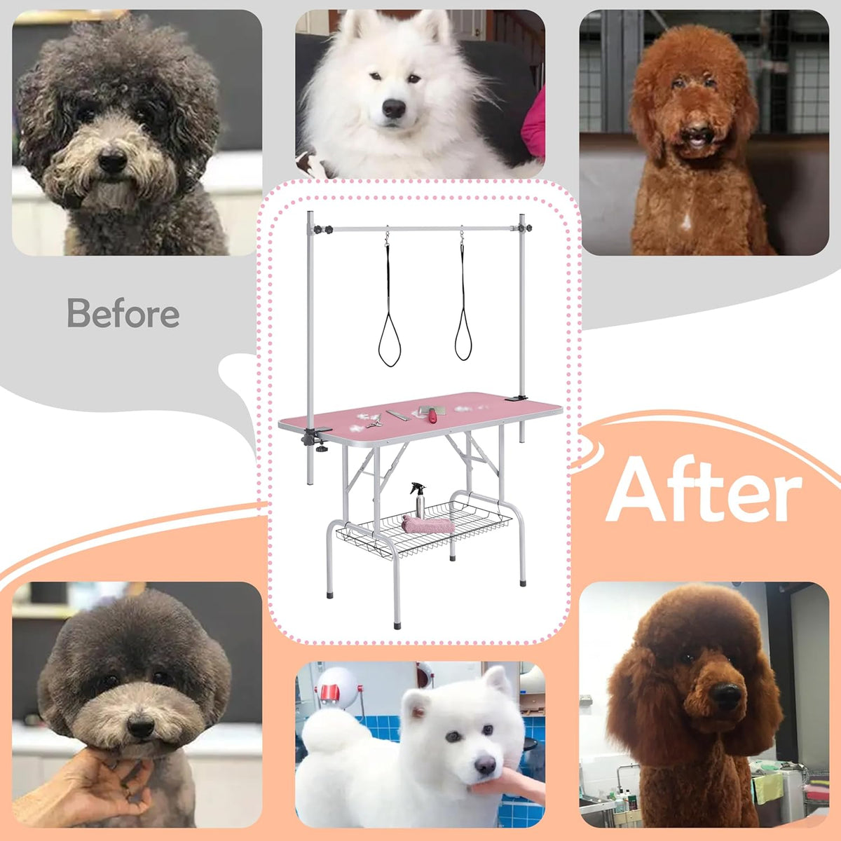 Large pink dog grooming table with non - slip surface