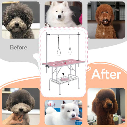 Large pink dog grooming table with non - slip surface