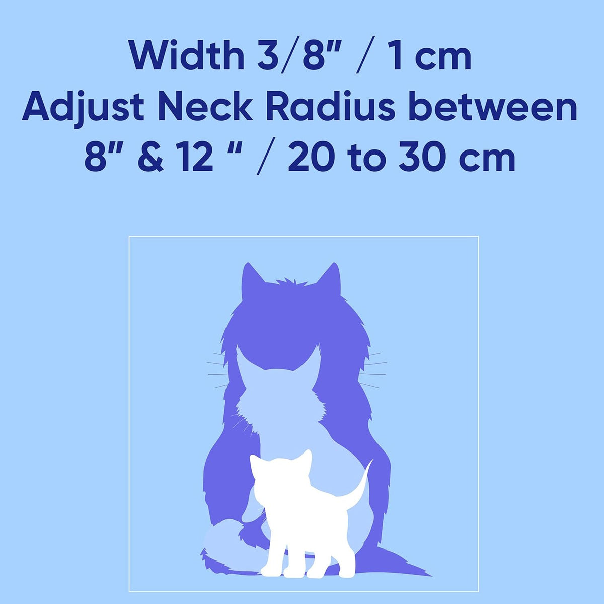 Silhouette of a cat and a kitten with measurement text on a blue background