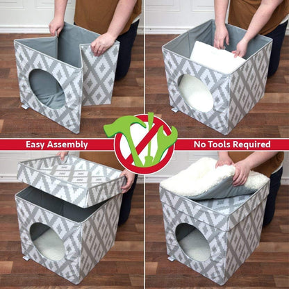 Foldable white cat cube and ottoman
