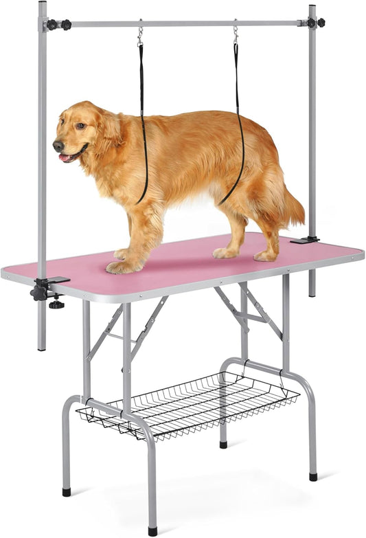 48 - inch pink dog grooming table with adjustable arm